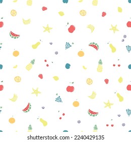 Seamless fruit pattern. doodle background with fruit icons. Fruit background