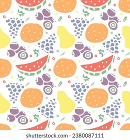Seamless fruit pattern. doodle background with fruit icons. Fruit background