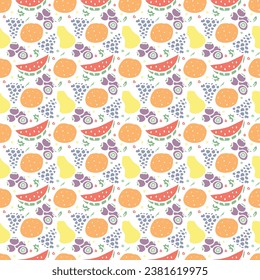 Seamless fruit pattern. doodle background with fruit icons. Fruit background