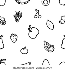 Seamless fruit pattern. doodle background with fruit icons. Fruit background