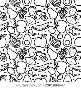Seamless fruit pattern. doodle background with fruit icons. Fruit background