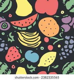 Seamless fruit pattern. doodle background with fruit icons. Fruit background