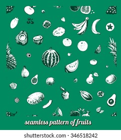 Seamless fruit pattern drawn in ink by hand, for jewelry and decoration of packaging and recipe book