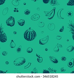Seamless fruit pattern drawn in ink by hand, for jewelry and decoration of packaging and recipe book