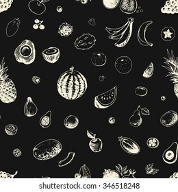 Seamless fruit pattern drawn in ink by hand, for jewelry and decoration of packaging and recipe book