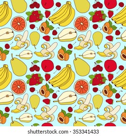 Seamless fruit pattern in a flat style sketch