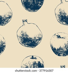 Seamless fruit pattern. Grunge texture. Hand drawn apples and pomegranate