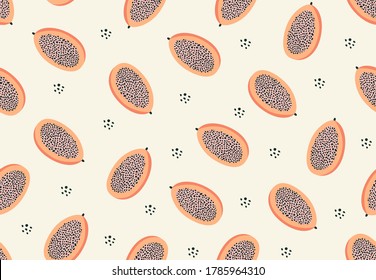 Seamless fruit pattern. Hand drawn papaya cantaloupe rockmelon melon abstract colored shapes for print, fabric, wallpaper. Modern vector decorative illustration