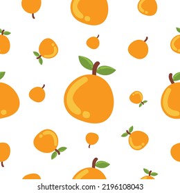 Seamless fruit pattern. Hand drawn orange and leaves on a white background. Vector illustration