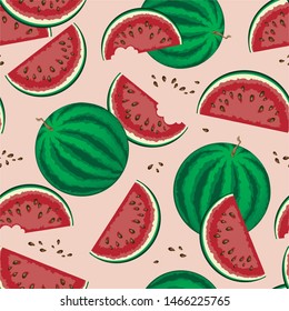 Seamless fruit pattern with juicy watermelon. Summer fruit vector. 