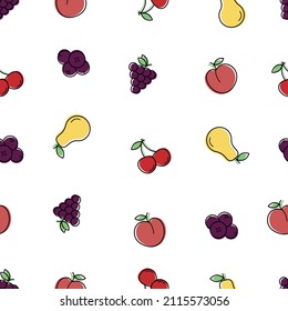Seamless fruit pattern on white background. Vegetarian food. Seamless pattern for textile design. Flat vector. Fruit juice.