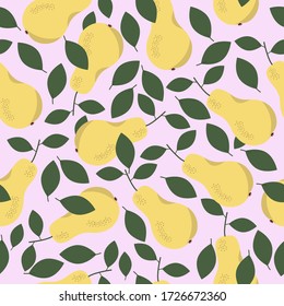 Seamless fruit pattern. Pears on light background. Template for print, textile, wallpaper cover and wrapping. Vector illustration, eps 10.