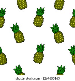 Seamless fruit pattern with pineapple. Hand drawn vector illustration in sketch style.