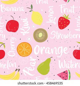 Seamless fruit pattern with pink background