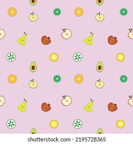 Seamless fruit pattern, reprinted, endless printable texture design with exotic healthy vitamin foods. color flat graphic vector illustration