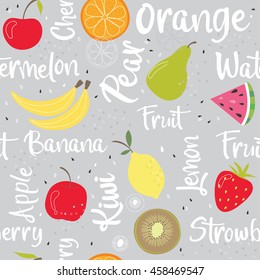 Seamless fruit pattern with silver background