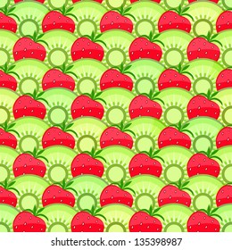 Seamless Fruit Pattern with Strawberry and Kiwi. Geometric Berries Background