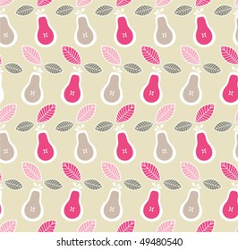 Seamless Fruit Pattern. Vector retro pear illustration.