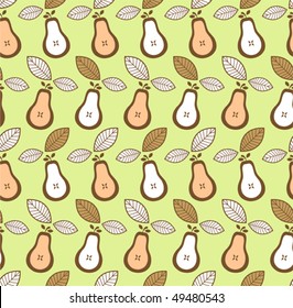 Seamless Fruit Pattern. Vector retro pear illustration.