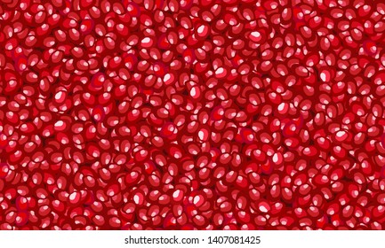 Seamless Fruit Pomegranate Seeds Pattern, Fresh Organic Food, Red Ruby Fruits Pattern. Vector Illustration.