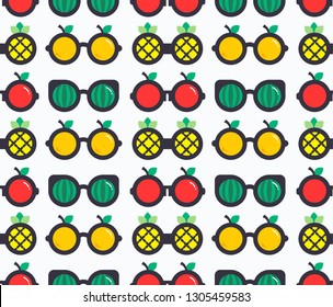 Seamless fruit shaped sunglasses pattern with apple, watermelon, pineapple, orange isolated on white background illustration vector.
