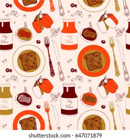 Seamless fruit and vegetables vegetarian food pattern, vector vegan bright color background.
