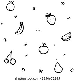 Seamless fruits abstract design background. Set of brushes and ink splashes.