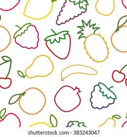 Seamless fruits and berries pattern, outline background