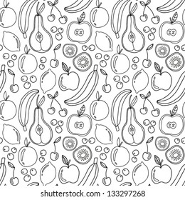 Seamless fruits pattern. Abstract background with fruits. Healthy food texture. Vector illustration