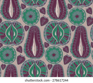 Seamless fruits pattern. Abstract background with fruits. Healthy food texture. Vector illustration