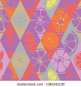 Seamless fruits pattern with colorful hand drawn citrus. Vector background