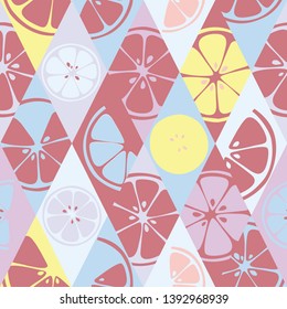 Seamless fruits pattern with colorful hand drawn citrus. Vector background