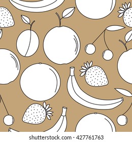Seamless fruits pattern. line art. Thin lines. Abstract background with fruits. Healthy food texture. Vector illustration