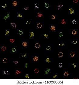 Seamless fruits pattern. Line fruits on black background