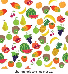 Seamless fruits pattern on white background. Vector illustration