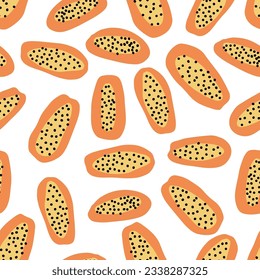 Seamless fruits pattern with orange papaya. Abstract summer fruit background. Great for fabric, textile, apparel. Vector illustration