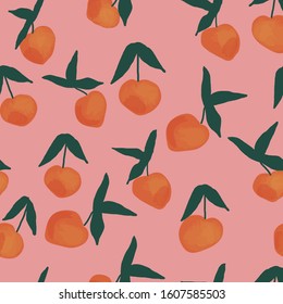 Seamless fruits pattern. Vector peach pattern on pink background. Peach vector pattern. Vectorn seamless peach background.
