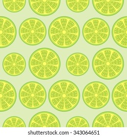 Seamless fruits vector pattern, bright background with limes over light green backdrop