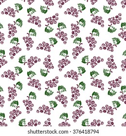 Seamless fruits vector pattern, bright background with grape on the white backdrop. Hand sketch drawing. Imitation of ink drawing. Series of Fruits and Hand Drawn Patterns.