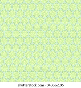 Seamless fruits vector pattern, light pastel symmetrical background, limes over green backdrop