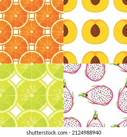 Seamless fruits vector pattern set