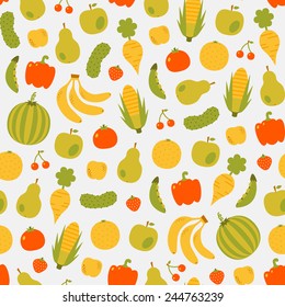 seamless fruits and vegetables color pattern on white background