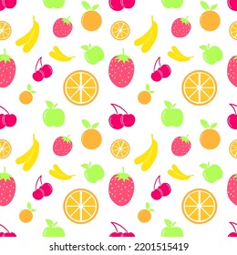 Seamless fruity pattern background repeating print. Printable endless texture design with exotic healthy vitamin food. Colored flat graphic vector illustration.
