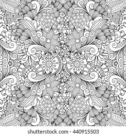 Seamless full frame kaleidoscope decoration with pretty geometric flowers and other pleasing floral elements floral zentangle like ornament