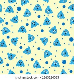 Seamless fun background with cartoon sea octopus. Solution for textiles, packaging, paper printing, simple backgrounds and texture.
