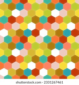 Diseño textil de fondo de forma de hilo hexagonal de color divertido sin inconvenientes para papel de pared, textura, impresión, ropa. Vector.