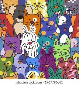 Seamless Fun Colorful Cats And Dogs Pattern