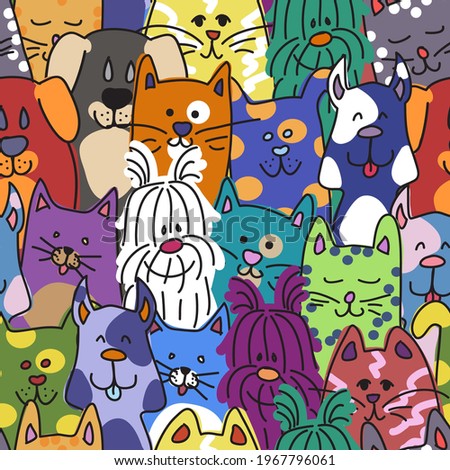Seamless fun colorful cats and dogs pattern