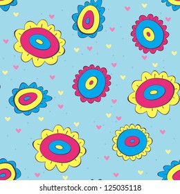 The seamless with fun flowers and heart