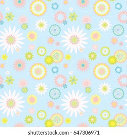 Seamless Fun Geometric Floral Pattern / Light Blue Background / Global Colors saved with Pattern Swatches
